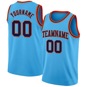 Custom Sky Blue Navy-Orange Authentic Basketball Jerse