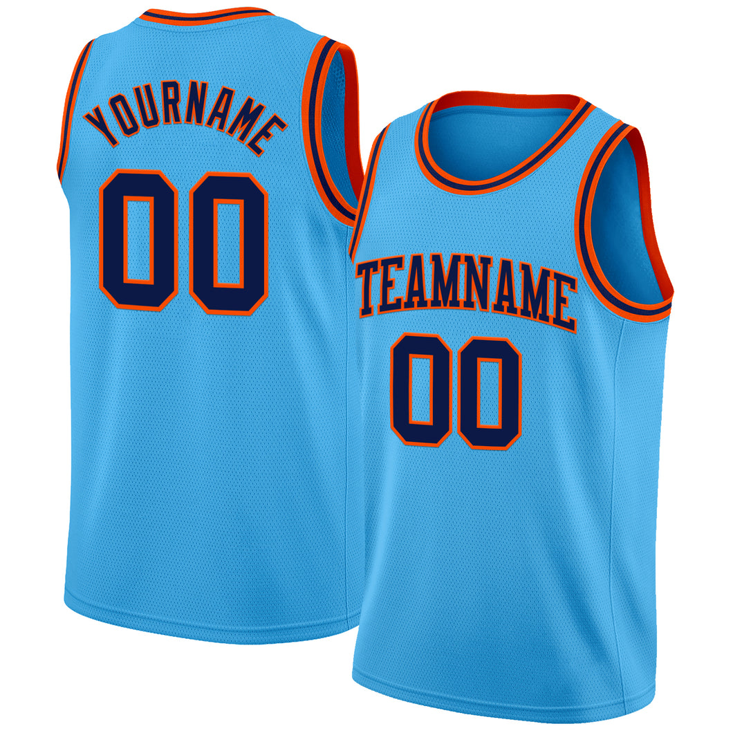 Custom Sky Blue Navy-Orange Authentic Basketball Jerse