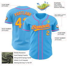 Load image into Gallery viewer, Custom Sky Blue Yellow-Pink Authentic Baseball Jersey
