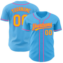 Load image into Gallery viewer, Custom Sky Blue Yellow-Pink Authentic Baseball Jersey
