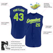 Загрузить изображение в средство просмотра галереи, Custom Royal Neon Green-White Authentic Sleeveless Baseball Jersey
