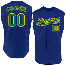 Load image into Gallery viewer, Custom Royal Kelly Green-Yellow Authentic Sleeveless Baseball Jersey
