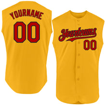 Load image into Gallery viewer, Custom Gold Red-Black Authentic Sleeveless Baseball Jersey
