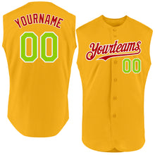 Load image into Gallery viewer, Custom Gold Neon Green-Red Authentic Sleeveless Baseball Jersey
