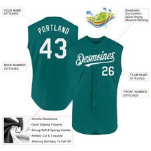 Load image into Gallery viewer, Custom Teal White Authentic Sleeveless Baseball Jersey
