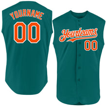 Load image into Gallery viewer, Custom Teal Orange-White Authentic Sleeveless Baseball Jersey
