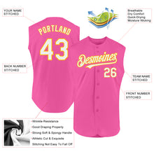 Laden Sie das Bild in den Galerie-Viewer, Custom Pink White-Gold Authentic Sleeveless Baseball Jersey
