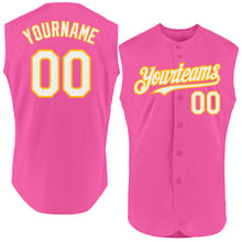Load image into Gallery viewer, Custom Pink White-Gold Authentic Sleeveless Baseball Jersey
