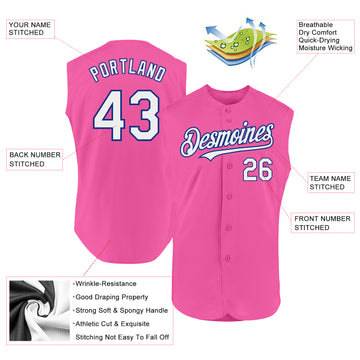 Custom Pink White-Royal Authentic Sleeveless Baseball Jersey