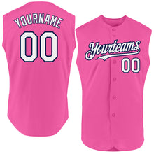 Load image into Gallery viewer, Custom Pink White-Navy Authentic Sleeveless Baseball Jersey
