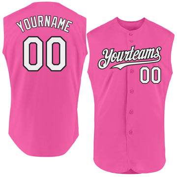 Custom Pink White-Black Authentic Sleeveless Baseball Jersey