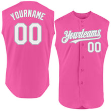 Laden Sie das Bild in den Galerie-Viewer, Custom Pink White-Gray Authentic Sleeveless Baseball Jersey
