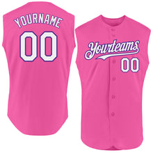 Laden Sie das Bild in den Galerie-Viewer, Custom Pink White-Purple Authentic Sleeveless Baseball Jersey
