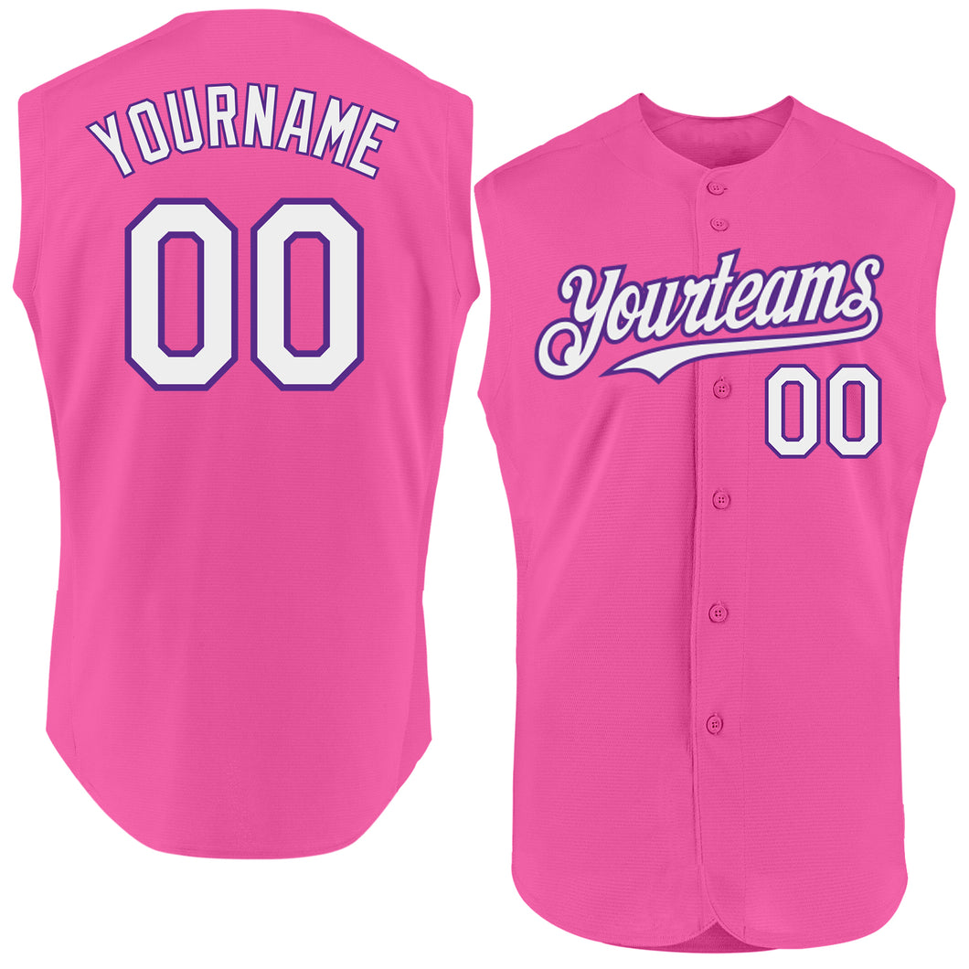 Custom Pink White-Purple Authentic Sleeveless Baseball Jersey