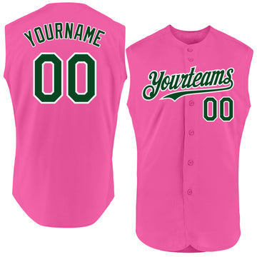Custom Pink Green-White Authentic Sleeveless Baseball Jersey