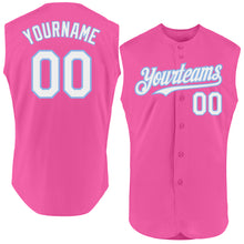 Load image into Gallery viewer, Custom Pink White-Light Blue Authentic Sleeveless Baseball Jersey

