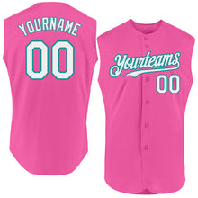 Laden Sie das Bild in den Galerie-Viewer, Custom Pink White-Teal Authentic Sleeveless Baseball Jersey
