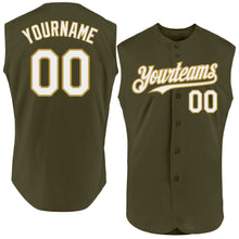 Laden Sie das Bild in den Galerie-Viewer, Custom Olive White-Old Gold Authentic Sleeveless Salute To Service Baseball Jersey
