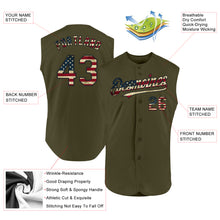 Load image into Gallery viewer, Custom Olive Vintage USA Flag-Black Authentic Sleeveless Salute To Service Baseball Jersey
