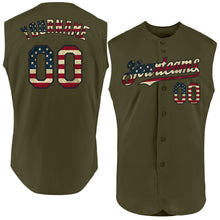 Load image into Gallery viewer, Custom Olive Vintage USA Flag-Black Authentic Sleeveless Salute To Service Baseball Jersey
