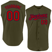 Load image into Gallery viewer, Custom Olive Red-Navy Authentic Sleeveless Salute To Service Baseball Jersey
