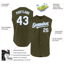 Laden Sie das Bild in den Galerie-Viewer, Custom Olive White-Light Blue Authentic Sleeveless Salute To Service Baseball Jersey
