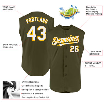 Custom Olive White-Gold Authentic Sleeveless Salute To Service Baseball Jersey