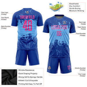 Custom Royal Pink-Light Blue Sublimation Soccer Uniform Jersey