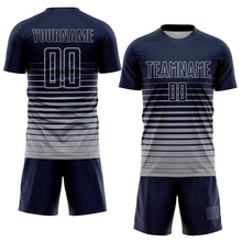 Load image into Gallery viewer, Custom Navy Gray Pinstripe Fade Fashion Sublimation Soccer Uniform Jersey
