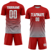 Laden Sie das Bild in den Galerie-Viewer, Custom Red White-Gray Pinstripe Fade Fashion Sublimation Soccer Uniform Jersey
