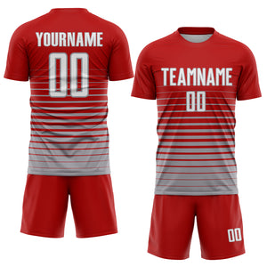 Custom Red White-Gray Pinstripe Fade Fashion Sublimation Soccer Uniform Jersey