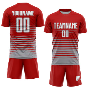 Custom Red White-Gray Pinstripe Fade Fashion Sublimation Soccer Uniform Jersey