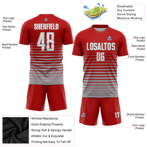 Custom Red White-Gray Pinstripe Fade Fashion Sublimation Soccer Uniform Jersey