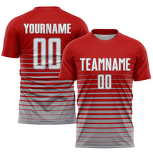 Load image into Gallery viewer, Custom Red White-Gray Pinstripe Fade Fashion Sublimation Soccer Uniform Jersey

