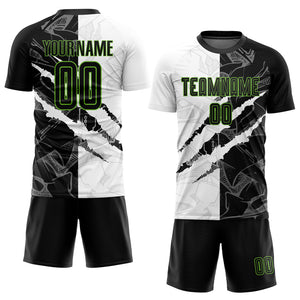 Custom Graffiti Pattern Black-Neon Green Scratch Sublimation Soccer Uniform Jersey