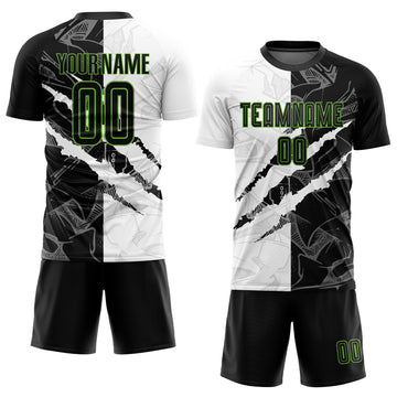 Custom Graffiti Pattern Black-Neon Green Scratch Sublimation Soccer Uniform Jersey