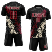 Load image into Gallery viewer, Custom Black Crimson-Cream Sublimation Soccer Uniform Jersey
