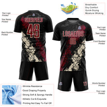 Laden Sie das Bild in den Galerie-Viewer, Custom Black Crimson-Cream Sublimation Soccer Uniform Jersey
