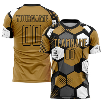Custom Old Gold Black-White Sublimation Soccer Uniform Jersey