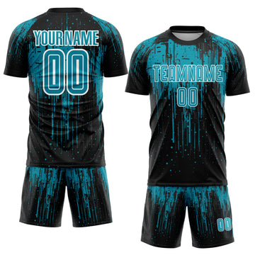 Custom Teal Black-White Sublimation Soccer Uniform Jersey