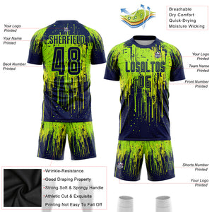 Custom Neon Green Navy-Neon Yellow Sublimation Soccer Uniform Jersey