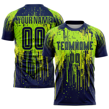 Custom Neon Green Navy-Neon Yellow Sublimation Soccer Uniform Jersey