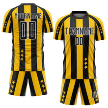 Load image into Gallery viewer, Custom Gold Black-White Stars And Stripes Sublimation Soccer Uniform Jersey
