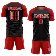 Laden Sie das Bild in den Galerie-Viewer, Custom Black Red-White Pinstripe Sublimation Soccer Uniform Jersey

