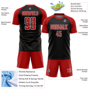 Custom Black Red-White Pinstripe Sublimation Soccer Uniform Jersey