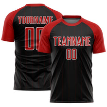 Charger l&#39;image dans la galerie, Custom Black Red-White Pinstripe Sublimation Soccer Uniform Jersey
