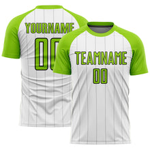 Загрузить изображение в средство просмотра галереи, Custom White Neon Green-Black Pinstripe Sublimation Soccer Uniform Jersey
