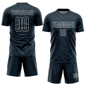 Custom Navy White Wavy Lines Sublimation Soccer Uniform Jersey