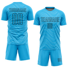 Load image into Gallery viewer, Custom Sky Blue Black Wavy Lines Sublimation Soccer Uniform Jersey
