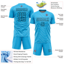 Laden Sie das Bild in den Galerie-Viewer, Custom Sky Blue Black Wavy Lines Sublimation Soccer Uniform Jersey
